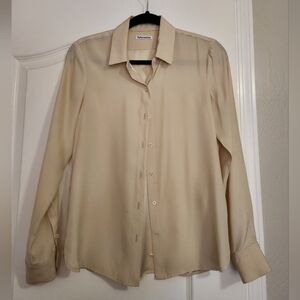 Reformation Cream Long Sleeve Shirt 100% Silk